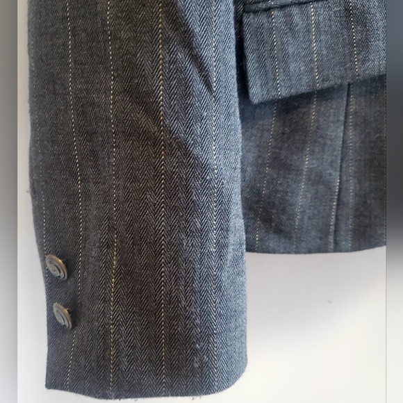 Bisou Bisou Blazer Michele Bohbot SZ 14 Gray/Metallic Strioe Button Lined Jacket - Picture 4 of 9
